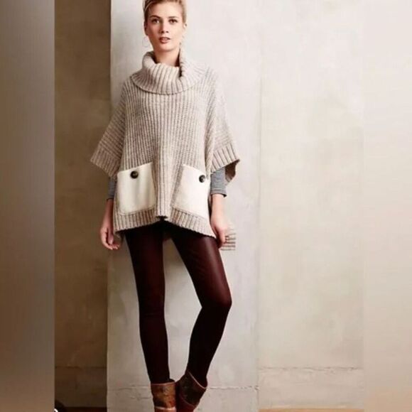 Moth Anthropologie Westwind Alpaca Wool One Size Sweater Poncho Cape Pockets - Picture 1 of 13